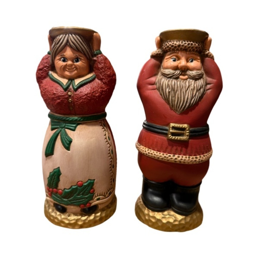 Vintage Santa and Mrs. Claus Holiday Ceramic Taper Holders